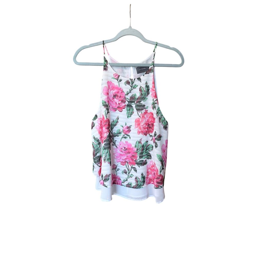 Lila clothing co white pink rose floral sheer lined tank top USA made medium